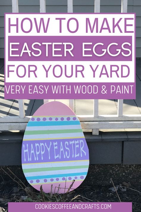 Painted Wood Easter Eggs, Wood Easter Eggs Decorating Ideas, Wooden Easter Eggs Diy Wood Crafts, Painted Wooden Easter Eggs, Easter Yard Decorations Diy, Easter Outside Decorations, Yard Decorations Diy, Wooden Yard Decorations, Outdoor Easter Decorations Diy