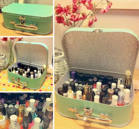 6 Genius Ways to Store Every Single Bottle of Nail Polish You Own (And We Know That's a LOT) Makeup Storage Small Bathroom, Cute Nail Polish, Organizing Hair Accessories, Nagellack Trends, Makeup Organization Vanity, Nail Polish Storage, Nail Polish Organizer, 2019 Makeup, Old Suitcases