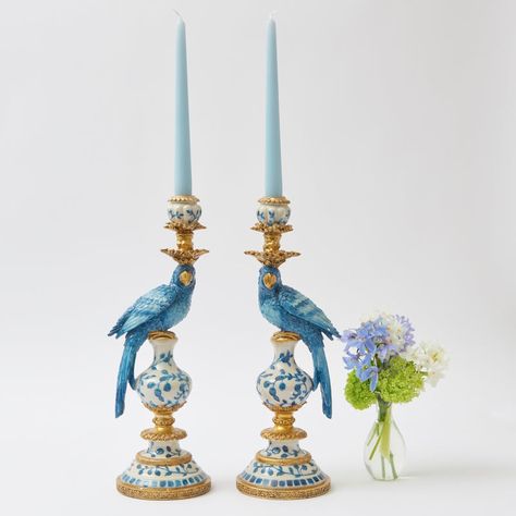 Mrs Alice, Blue Candlesticks, Sleek Decor, Blue Placemats, Pagoda Lanterns, Blue Parrot, Bird Stand, Green Candle, Blue Candles