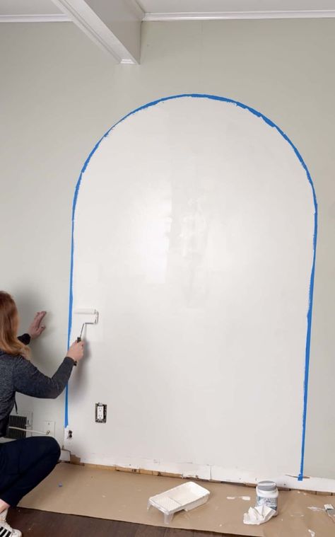 DIY painted wall arch tutorial – So easy, can be completed in 1 day! Diy Painted Wall, Painted Arch, Wall Arch, Painting Trim, Painted Wall, Home Improvement Projects, Diy Wall, 1 Day, Diy Painting