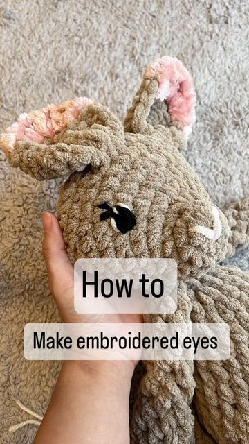 How To Make Eyes On Crochet Animals, Sewing Eyes On Stuffed Animals, Amigurumi Embroidered Eyes, How To Sew Eyes On Crochet Animals, Crochet Eyes For Stuffed Animals, Embroidered Stuffed Animal Eyes, Crochet Lovey, Crochet Rabbit, Dog Eyes