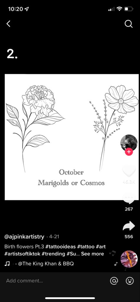 Marigold Tattoo, Cosmos Tattoo, Cute Tiny Tattoos, Dad Tattoos, Marigold Flower, Matching Tattoo, Matching Tattoos, Birth Flowers, Tiny Tattoos