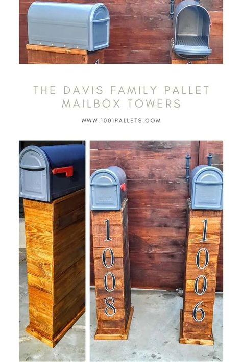 Pallet Wood Mailbox Ideas, Wood Mailbox Ideas, Wood Mailbox, Pallet Potting Bench, Beautiful Mailbox, Pallet Door, Pallet Kids, Red Oak Stain, Pallet Frames