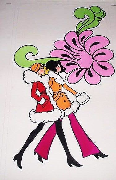 late 60's fashion Illustration Collectibles, Electronics, Cars, Drawings, Color