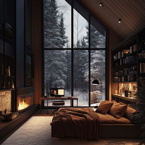 Just great #Cabinlover Black Log Cabin Homes, Modern Cabin Bedroom, Black Log Cabin, Moody Cabin, Black Vibes, Contemporary Cabin, Cabin Bedroom, Beautiful Cabins, Log Cabin Homes