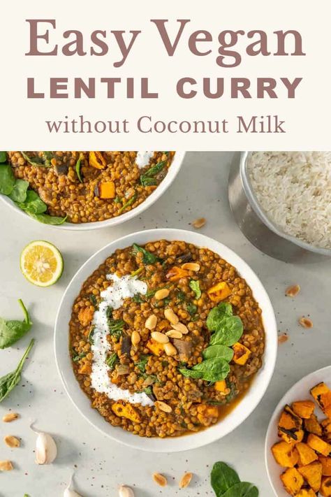 Looking for a vegan lentil curry recipe that doesn't include coconut milk? Look no further! This hearty and delicious dish is perfect for chilly winter nights. Plus, it's easy to make and ready in just 20 minutes. Serve with rice or naan bread for a complete meal. Brown Lentil Curry, Curry Without Coconut Milk, Vegan Lentil Curry, Cooking Green Lentils, Monday Dinner, Dhal Recipe, Meatless Monday Dinner, Lentil Curry Recipes, Lentil Dahl