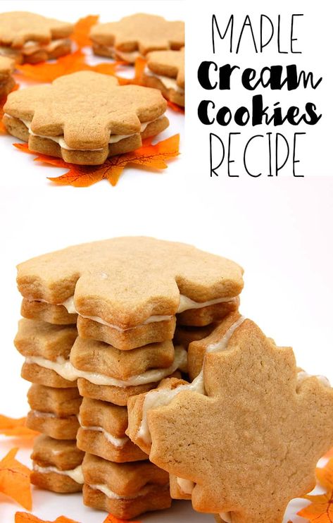 Maple Cream Cookies Recipe | Sweet Pea's Kitchen Maple Cookies Recipe, Maple Syrup Cookies, Maple Leaf Cookies, Canadian Dishes, Maple Recipes, Maple Cookies, Cream Cookies, Leaf Cookies, Maple Cream