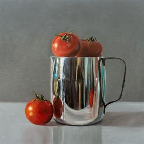 Lauren Pretorius, Garden Tomatoes, Still Life Pictures, Composition Painting, Cream Pitcher, Reflection Art, Hyper Realistic Paintings, Object Photography, Object Drawing