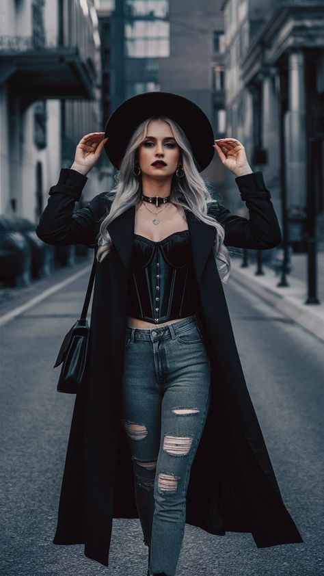 10 Goth Fall Outfits Perfect for the Cooler Weather! Edgy Winter Outfits Grunge, Grunge Style Winter, Goth Outfits Women, Goth Fall Outfits, Goth Hippie Outfits, Dark Hippie Outfits, Edgy Professional Outfits, Professional Goth, Winter Grunge Outfits