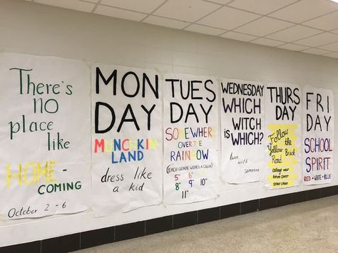 School Spirit Board Ideas, There’s No Place Like Homecoming Theme, Spirit Assembly Ideas, Homecoming Poster Ideas School Spirit, Homecoming Court Ideas High School, Homecoming Week Dress Up Days, Homecoming Dress Up Days Ideas, Class Competition Ideas High School, Football Dress Up Days