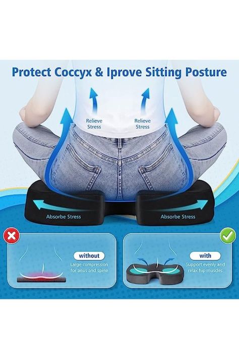 [Cooling Gel Core] The inner core of gel cools the seat instantly to prevent heat accumulation after sitting for a long time. Perfect for those who get hot while sitting for long periods. The gel core also enhances the density of the cushion for greater support.
[Perfect Design] The cushion is made of high-quality and durable memory foam with a cool gel layer. The bottom is made of anti-slip rubber. The protective lining can protect the foam from dust pollution. Machine-washable velvet cover... Coccyx Pain Relief, Wheelchair Cushions, Hip Muscles, Sitting Posture, Chair Seat Cushion, Back Pain Relief, Sciatica, Chair Cushions, Seat Cushion