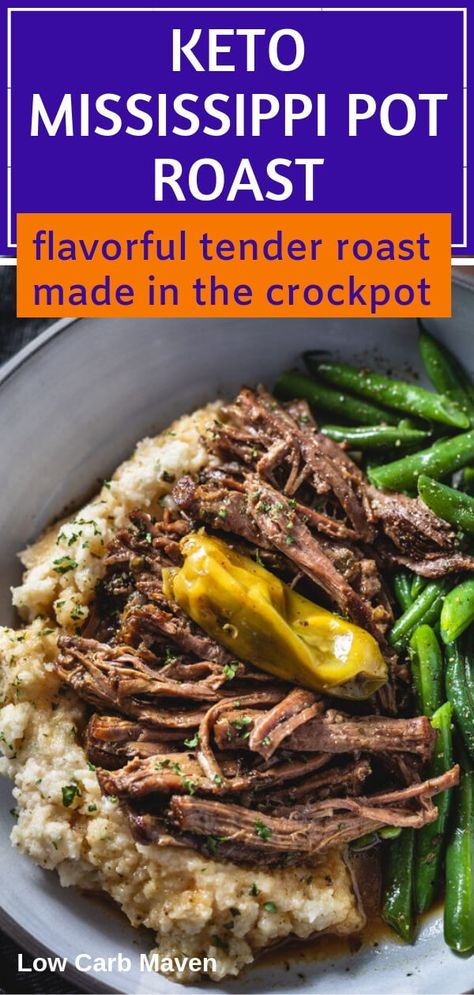 Slow Cooker Mississippi Roast, Keto Ranch, Slow Cooker Mississippi Pot Roast, Mississippi Pot, Mississippi Roast, Low Carb Maven, Cauliflower Mash, Ranch Seasoning Mix, Mississippi Pot Roast