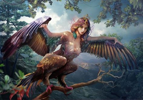 Fantasy Digital Art by Russian artist Vasylina Holodilina.                       View the website Mythological Animals, Creature Fantasy, Slavic Mythology, Mythical Birds, Fantasy Portraits, Mythological Creatures, Russian Artists, Arte Fantasy, Greek Mythology