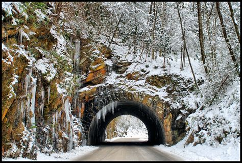 Smoky Mountain Tunnel. | by BamaWester-This is a tunnel on the road to Cade's Cove inside the Great Smoky Mountain National Park. Cades Cove Tennessee, Gatlinburg Cabins, Cabin Vacation, Gatlinburg Tennessee, Cades Cove, Mountain Road, Great Smoky Mountains National Park, Smoky Mountain, Smoky Mountain National Park