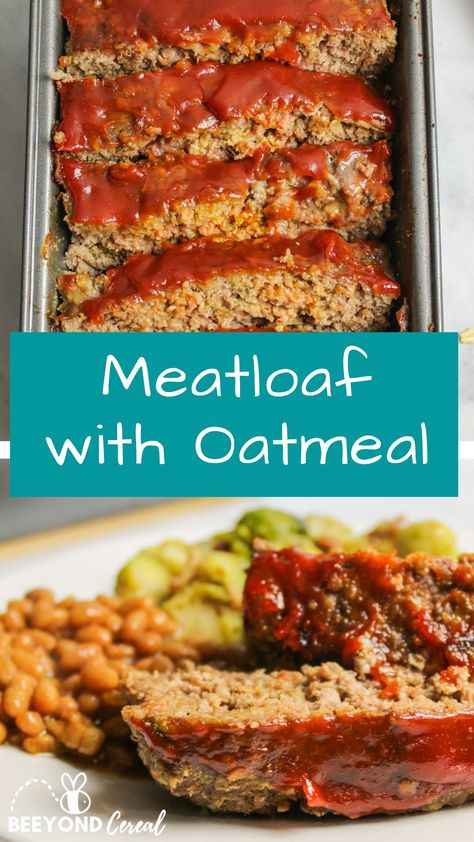 A simple and easy meatloaf recipe that only takes minutes to prepare. With oats inside and a ketchup topping, this meatloaf is a great comfort dish (and frugal to make!) You're going to love this meatloaf with oatmeal recipe, and so will the kids! Quaker Oats Meatloaf Recipe Oatmeal, Quaker Oatmeal Meatloaf Recipe, Meatloaf Oatmeal, Quaker Oats Meatloaf Recipe, Easy Meatloaf Recipe With Oatmeal, Meatloaf Recipes With Oatmeal, Oatmeal Meatloaf, Recipes For Meatloaf, Meatloaf With Oats