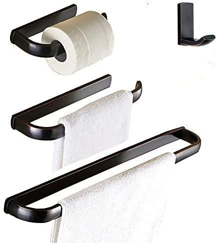 AmazonSmile: WINCASE Oil Rubbed Bronze Bathroom Accessories, Towel Bar Set 24 Inch Bronze, Black Hardware 4 Pieces ORB Towel Rod Toilet Paper Holders Robe Hook Wall Mounted: Kitchen & Dining Oil Bronze Bathroom, Oil Rubbed Bronze Bathroom Accessories, Bronze Bathroom Accessories, Black Towel Bar, Bronze Fixtures, Bronze Bathroom, Towel Rod, Toilet Paper Holders, Paper Holders