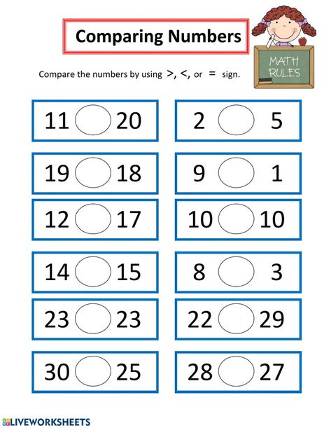 Comparing Numbers - Interactive worksheet Ordering Numbers Worksheet Grade 2, Comparing Numbers Worksheets 2nd Grade, Match Numbers Worksheet, Comparing Numbers Worksheet Grade 1, Comparing Numbers Activities, Comparing Numbers Kindergarten, Comparing Numbers Worksheet, Compare Numbers, Number Worksheets Kindergarten