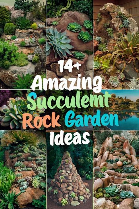 Tired of your dull, high-maintenance yard that wilts in the summer heat? Let our collection of 14 succulent rock garden ideas inspire you to create a vibrant, water-efficient outdoor space that combines striking succulents with natural stone elements. Pin this now to access expert tips on succulent landscaping and rock garden design that will revolutionize your garden! Succulent Garden Design Outdoors, Rock Gardens With Plants, Landscape Ideas With Rocks, Rock Garden Ideas Front Yard, Succulent Rock Garden Landscaping, Succulent Landscaping Ideas, Succulent Rock Garden Ideas, Rock Front Yard Landscaping, Sempervivum Garden