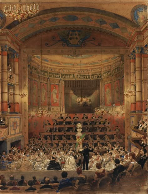 Constant Moyaux Opera Painting, Victorian Theatre, 1800s Paintings, French Theatre, 19th Century Aesthetic, Hall Painting, Belle Epoque Fashion, Arts And Humanities, Industrial Era