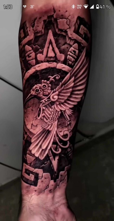 Tecun Uman Tattoo, Aztec Tribe Tattoo, Raza Tattoos, Mayan Jaguar Tattoo, Chicano Leg Sleeve, Aztec Tattoo Designs For Men, Aztec Art Tattoo, Mexican Tattoo Ideas For Men, Aztec Eagle Tattoo