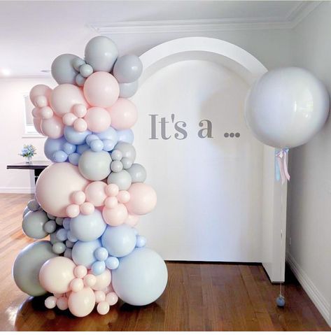 Gender Reveal Pastel Decorations, Matte Gender Reveal Balloons, House Gender Reveal Ideas, Donut Wall Gender Reveal, Pink And Blue Gender Reveal Balloon Arch, Gender Reveal Unique Ideas, Gender Reveal Balloons Decorations, Gender Reveal Backdrop Ideas Backgrounds, Simple Gender Reveal Ideas Decorations