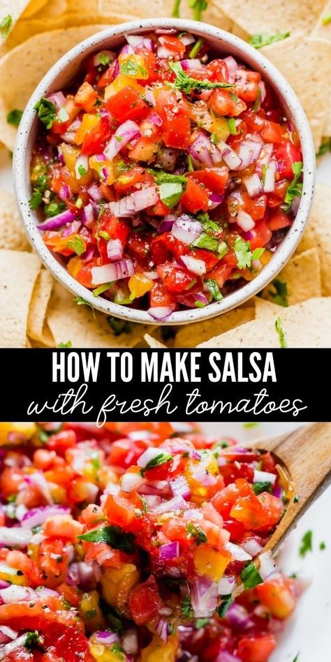 This easy homemade salsa with fresh tomatoes is zesty, refreshing, and full of flavor! Made with just 4 ingredients, you can whip up a batch in minutes to serve as a delicious snack or topping. Homemade Salsa With Fresh Tomatoes, Salsa With Fresh Tomatoes, Easy Tomato Salsa, Fresh Salsa Recipe Homemade, Tomato Salsa Recipe Fresh, Best Salsa Recipe, Make Salsa, Quick Salsa, Tomato Salsa Recipe