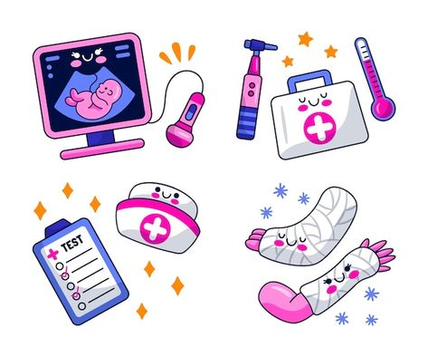 Medical stickers illustration design set | Free Vector #Freepik #freevector #cute-sticker #sticker-collection #sticker-set #illustration-set Stickers Illustration, Medical Stickers, Nurse Stickers, Logo Bundle, Tree Logos, Retro Cartoons, Medical Illustration, Cute Easy Drawings, Design Set