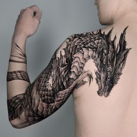 Dragon Tattoo On Back For Man, Men’s Dragon Tattoo, Black Work Dragon Tattoo, Mens Dragon Tattoo, Dragon Sleeve Tattoos Men, Sleeves For Men Tattoos, Dark Dragon Tattoo, Dragon Tattoo Men, Black Work Tattoo Design