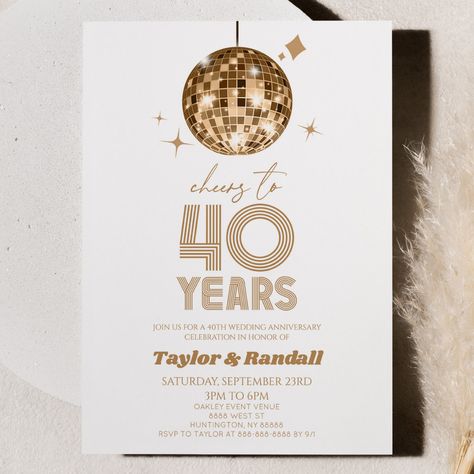 Brown White Wedding, 10th Wedding Anniversary Party, 60th Wedding Anniversary Party, Gold Disco Ball, 15 Year Wedding Anniversary, 50th Year Wedding Anniversary, Wedding Anniversary Party Invitations, 25th Wedding Anniversary Party, 10th Anniversary Party