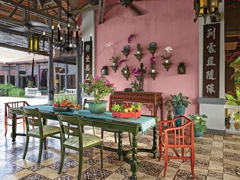 image Inside A House, Custom Dining Tables, Family Forever, Vietnamese Restaurant, Encaustic Tile, Countryside House, Asian Decor, Tropical Getaways, Small Pool