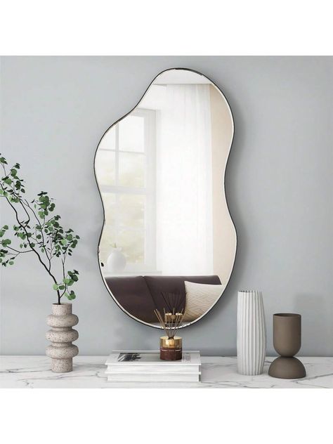 Black  Collar  Glass   Embellished   Home Decor Mirrors For Living Room, Curvy Mirror, Asymmetrical Mirror, Irregular Mirror, Mirror For Wall, Mirror Wall Living Room, Modern And Traditional Decor, Mirror Wall Clock, Unique Mirrors