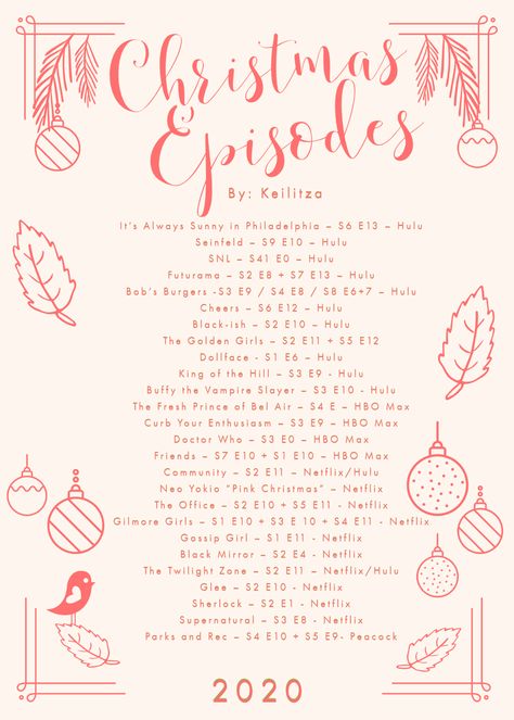 A list of my favorite Christmas Episodes for 2020. Grab a hot drink and a cozy blanket to get in the spirit! Christmas Tv Episodes, Disney Christmas Episodes, Winter Tv Shows, Christmas Episodes Of Tv Shows, Friends Christmas Episode, Gilmore Girls Episodes, Christmas Tv Specials, Christmas Tv Shows, Christmas Sleepover