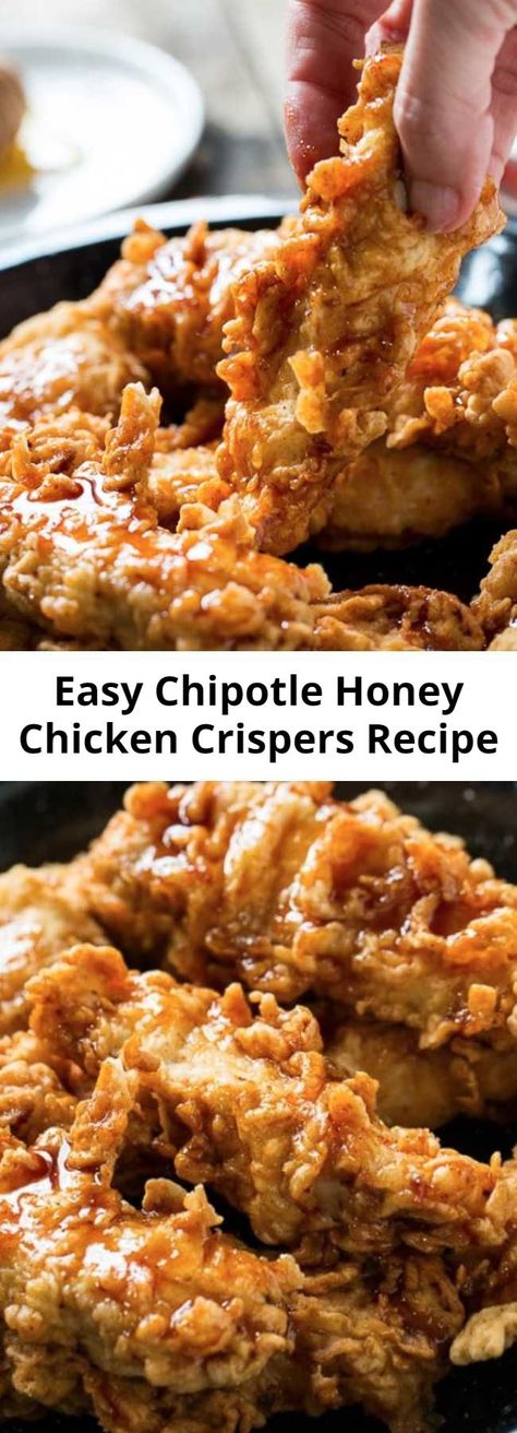 Easy Chipotle Honey Chicken Crispers Recipe - These Honey Chipotle Chicken Crispers are a Chili's copycat. Crispy fried chicken tenders coated in a sweet and spicy sauce. Chilis Honey Chipotle Crispers, Honey Chipotle Chicken Crispers, Chipotle Chicken Crispers, Crispy Fried Chicken Tenders, Chipotle Honey Chicken, Chicken Crispers, Honey Chipotle Chicken, Honey Chicken Recipe, Thanksgiving Gravy