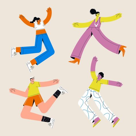 Young people jumping illustration set Jumping Illustration, Vector Illustration People, Professional Illustration, Vector Illustration Character, Vector Character Design, Vector Character, People Illustration, Digital World, Flat Illustration