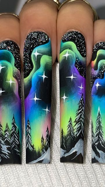 Northern Lights Nail Art, Northern Light Nails, Northern Lights Nails, Lights Nails, Light Nails, Dope Nail Designs, Bright Nails, Winter Nail, Fancy Nails