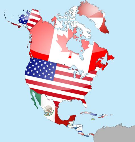 North America as flags America School, North America Flag, Continent Boxes, North America Continent, North America Map, Class Decor, America Map, American Continent, World Geography