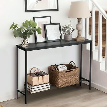 Black Console Table Decor, Black Entry Table, Desk Tv Stand, Sofa Table Entryway, Sofa Entryway, Farmhouse Entry Table, Desk Tv, Small Entryway Table, Corner Bed