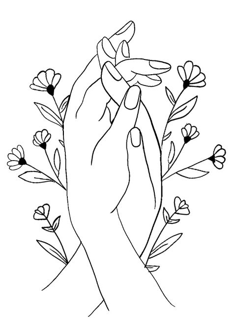 Hand Holding Tattoo, Hand Outline, Hands Holding Flowers, Cool Pencil Drawings, Image Svg, Hand Flowers, Line Art Design, Outline Drawings, Hand Embroidery Art