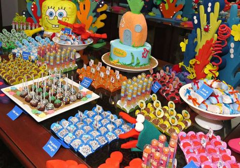 Spongebob Special | CatchMyParty.com Spongebob Party Food, Bob Sponge, Spongebob Cake, Spongebob Birthday Party, Spongebob Party, 3 Birthday, Spongebob Birthday, Party Dessert Table, Bday Party Theme