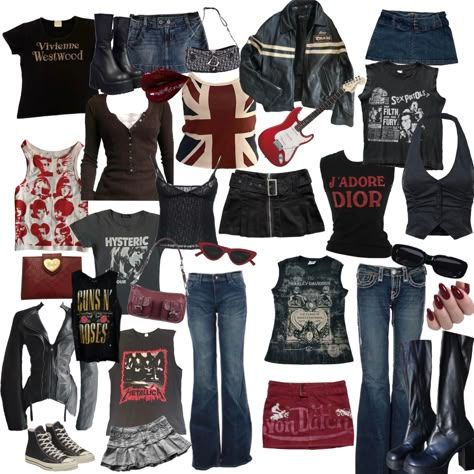 Goth Core Aesthetic Outfits, Rockstar Gf Wardrobe, Rockstar Gf Fits, Rockstars Gf Aesthetic Outfits, Arabella Aesthetic Outfits, Rockstar Gf Clothes, Rock Star Gf Outfits, 80s Rockstar Aesthetic, Pop Punk Aesthetic Outfit