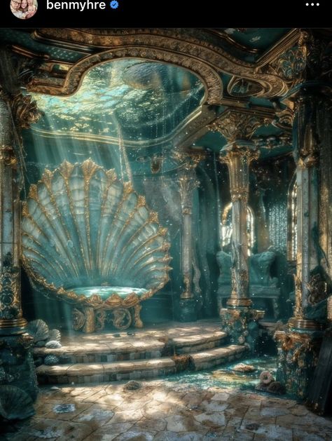 Fantasy Castle Interior, Underwater Castle, Gold Mermaid Tail, Magic Land, Mermaid Aesthetic, Mermaid Dreams, Magic Aesthetic, Mermaid Life, Fantasy Castle