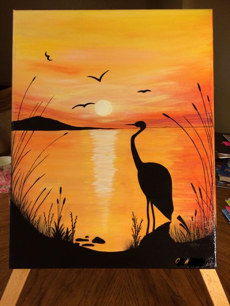 Sunset painting Painting Sunset, Oil Pastel Art, Easy Canvas Painting, Seni 3d, Seni Cat Air, Simple Acrylic Paintings, Lukisan Cat Air, Sunset Painting, Beginner Painting