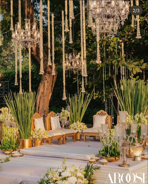 Indian Wedding Under Tree, Tropical Indian Wedding Decor, White And Green Indian Wedding Decor, Indian English Wedding, Forest Indian Wedding, Outdoor Hindu Wedding, Traditional Mandap, Fern Decor, Indian Wedding Decorations Receptions