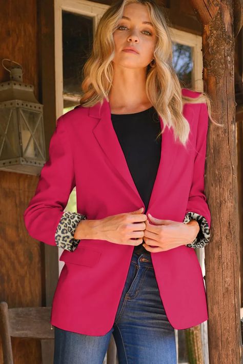 US$ 17.02 Drop-shipping Rose Leopard Lined Blazer for Women Hot Pink Blazer, Trendy Blazers, Leopard Blazer, Hot Pink Leopard, Hot Pink Blazers, Chic And Curvy, Boutique Couture, Pink Blazer, Pink Leopard