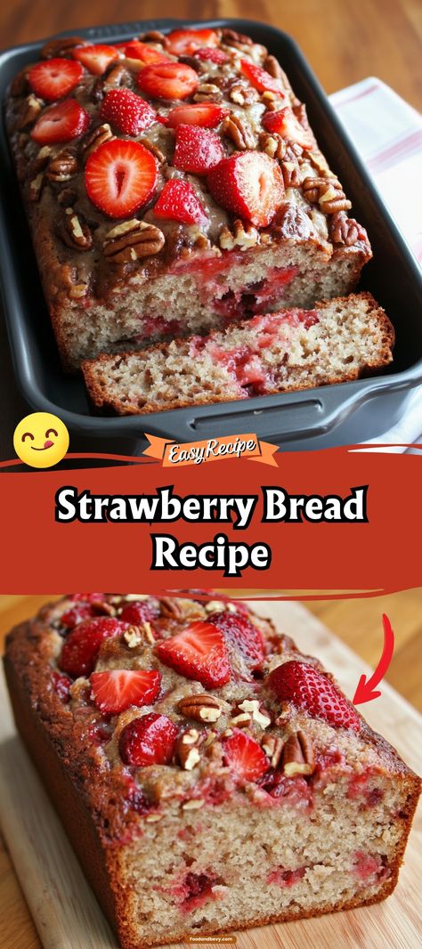 Brighten your day with this fresh and fruity Strawberry Bread. Packed with juicy strawberries in every bite, this moist and tender loaf is ideal for breakfast, brunch, or a sweet treat anytime. Simple to make and utterly delicious! #StrawberrySeason #FruitBread #BakingFun Strawberry Loaf Cake, Strawberry Loaf, Reeses Desserts, Strawberry Bread Recipe, Sticky Toffee Pudding Cake, Strawberry Bread Recipes, Light Dessert, Chicken Cake, Strawberry Bread