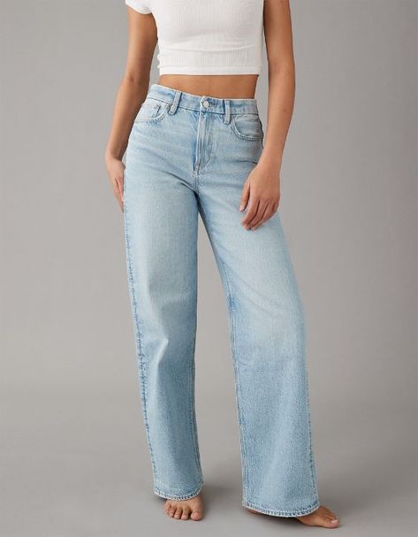 AE Strigid Curvy Super High-Waisted Baggy Straight Jean Cute Modern Outfits For Women, Mom Jeans No Holes, American Eagle Womens Jeans, H&m Jeans Women, H&m Straight Jeans, Cute Womens Jeans, Jean Cute Outfits, Cute High Rise Jeans, Amazon Wide Leg Jeans