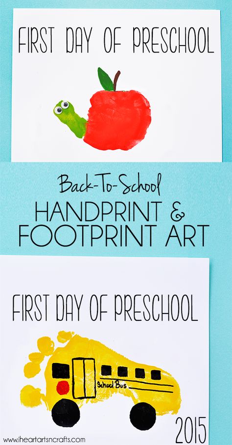 Handprint Apple and Footprint Bus Back To School Keepsakes Preschool Apples, Foot Print Art, Preschoolers Activities, August Activities, Handprint Calendar, Apple Week, August Art, Cubby Tags, School Keepsake