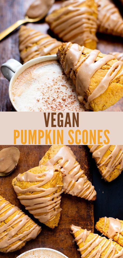 Vegan Pumpkin Scones, Scones Vegan, Tacos Vegan, Vegan Scones, Vegan Pumpkin Recipes, Fall Vegan Recipes, Breakfast Vegan, Vegan Baking Recipes, Pumpkin Scones