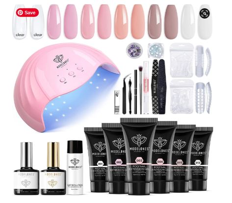 DIY Gel nail kit. Trendy summer nail colors, glitter and gems. Poly Extension Gel, Poly Nail Gel, Stunning Nails, Coat Set, Light Nails, Nail Drill Machine, Polygel Nails, Gel Nail Kit, Gel Extensions