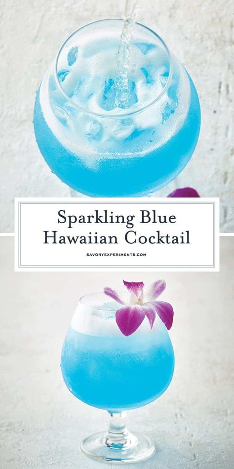 Blue Hawaiian Cocktail, Tropical Cocktail Recipes, Hawaiian Cocktails, Cocktail Decoration, Whiskey Cocktail, Mango Margarita, Luau Theme Party, Blue Drinks, Malibu Rum